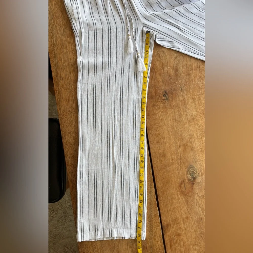 Ellen Tracy Linen Stripe Wide Leg Pants Women's Small White w/ Black pinstripes - Picture 15 of 15